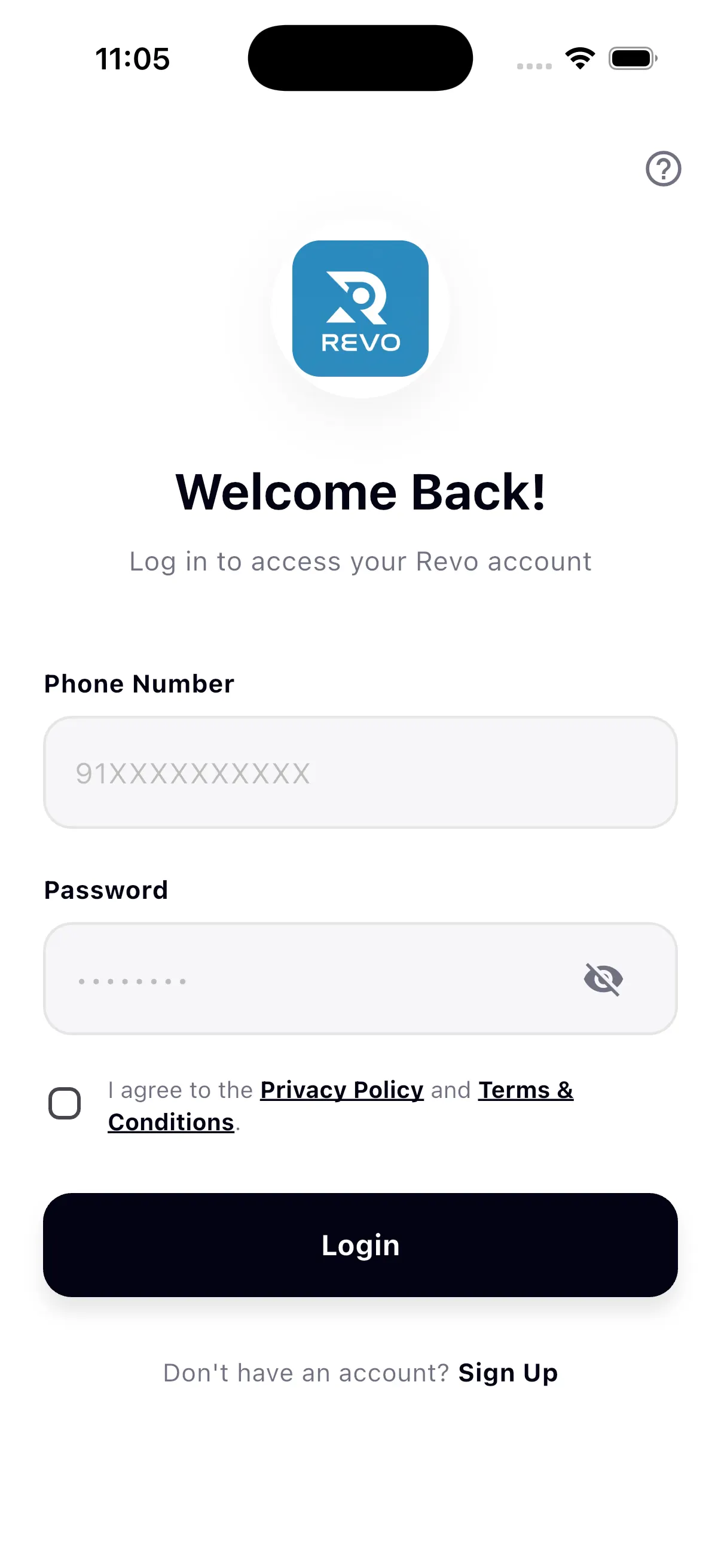 Revo App Login Preview